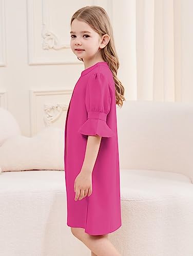 Ucuhnb Girls Dresses Ruffle Sleeve Summer Casual Elegant Dresses 4-12 Years Rose Pink-4-5T #TOP1