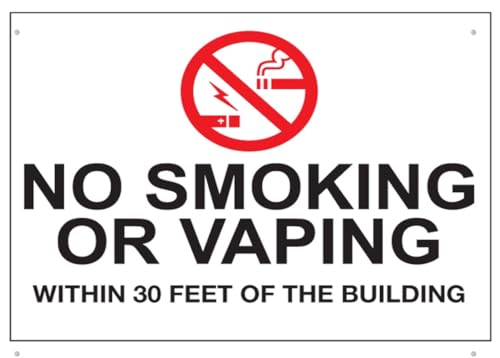 No Smoking Vaping Within 30 Feet Warning Sign 8"x12", weatherproof outdoor metal plaque for workplace home garden, marking smoke vape restricted safety distance zone