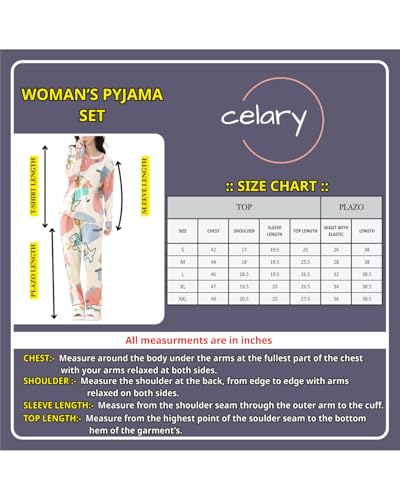 Image of Celary Women's Korean Night Suit Set | Round Neck Full Sleeve Top & Printed Ankle Length Pyjama | Skin-Friendly Fabric Soft Breathable Stretchable Loungewear | M to 2XL