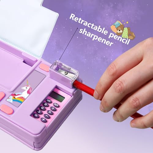 Image of Pop Up Multifunction Pencil Case, Cute Cartoon Pen Box Organizer Stationery with Calculators, Sharpener, Schedule, School Supplies, Best Birthday Gifts for Kids