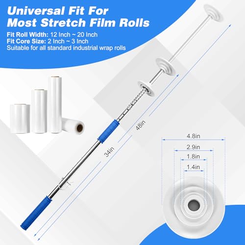 Image of Heavy Duty 48 inch Stretch Film Dispenser Pole Holder for Pallet Wrapping-2PCS | Fits 12 inch-24 inch Stretch Wrap Dispenser Rolls,Industrial Grade Heavy Duty Build, 48 inch Extra Long Handle, 2 inch-3 inch Core Compatible