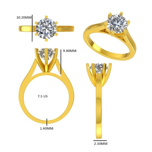 Image of 2 Ct. Certified Moissanite Tiffany Inspired Round Solitaire Ring for Women & Men, 925 Sterling Silver, 18k Gold Plated, Cathedral Set 6 Claw Design, Luxury Gift for Her