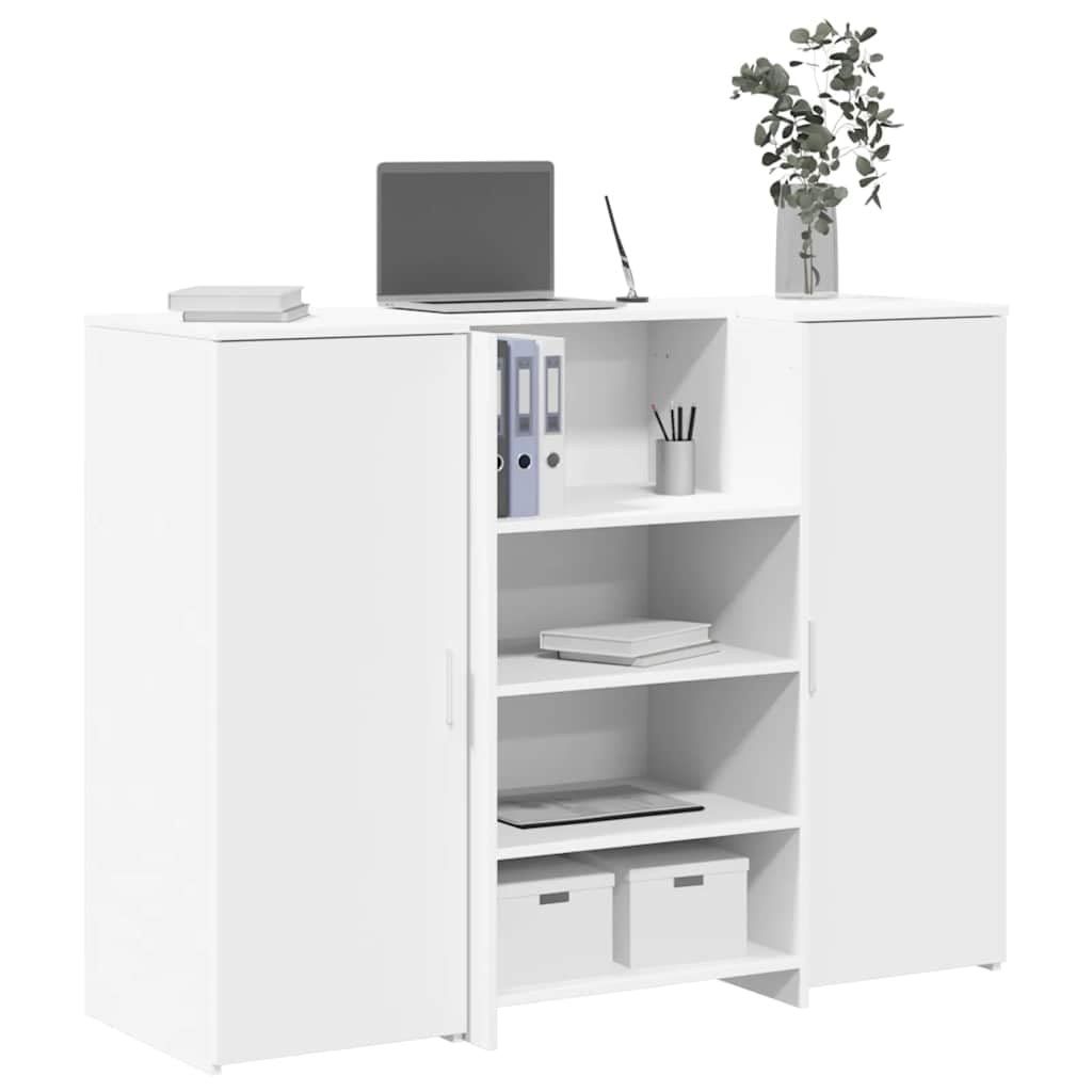 Générique Scrivania da reception bianca 135 x 50 x 103,5 cm in legno di ingegneria con piano di lavoro integrato, ampio spazio di archiviazione e armadio, ideale per ufficio, hotel, clinica o salone