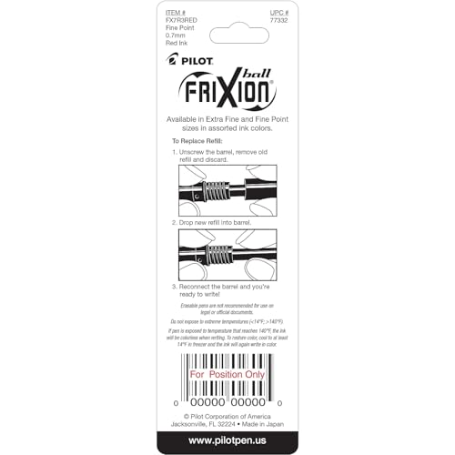 Image of Pilot FriXion Gel Ink Pen Refill, 3-Pack for Erasable Pens, Fine Point, Red Ink (77332)