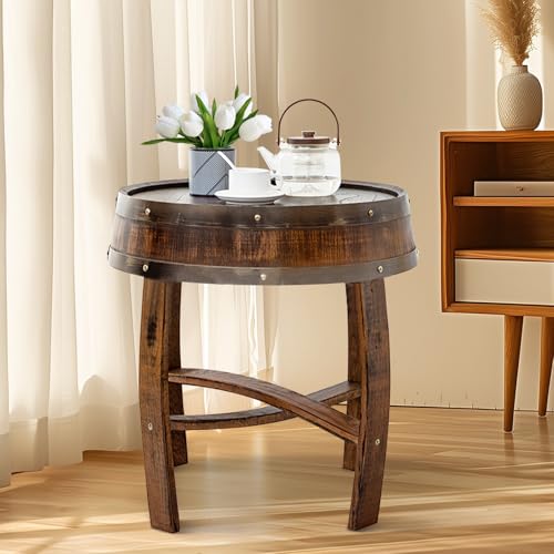 Handcrafted Rustic Whiskey Barrel End Table,Wine Barrel Table Bourbon Coffee