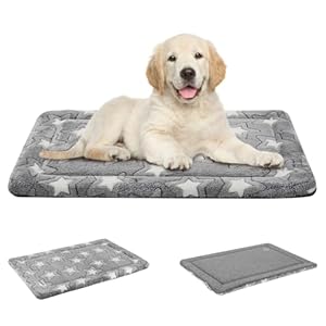 EMPSIGN Dog Crate Pad – Reversible Kennel Mat (Cool & Warm), Machine Washable, Cozy Star Pattern Sleeping Pad for Small Medium Large Dogs, All-Season Pet Bed, Suitable for 30″x20″ Dog Crate, Grey