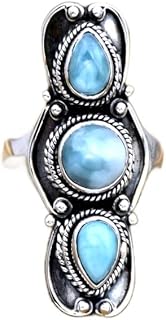 Larimar Ring, 925 Sterling Silver, Dominican Republic Larimar, Blue Larimar Stone Ring, Cocktail Ring, Large Ring, Filigree Ring, Boho Ring, Mermaids Gift, Statement Ring, Atlantic Stone Ring