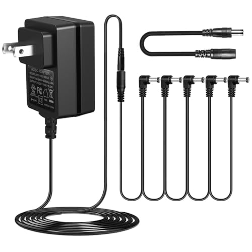 JOYO DC 12V 1.5A Power Supply Adapter for Guitar Effect Pedals Mini Amplifier AC Wall Charger Adapter with 5 Way Daisy Chain Cables Reverse Polarity Cable (Tip Negative)