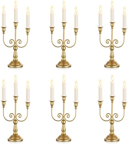 Sziqiqi Metal Candelabra Candle Holder - 29.5cm Tall Candlestick Holders 3-Arms Candle Stick Stands for Taper Candles for Candlelight Dinner Table Centrepieces Christmas Mantel Decorations, White