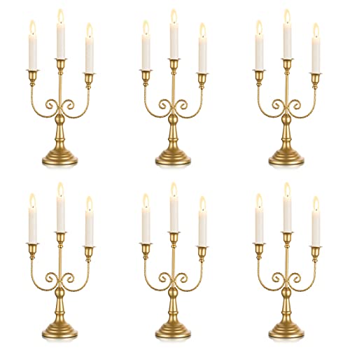 Sziqiqi Gold Taper Candle Holder for Centerpiece - 3-arm Candlesticks