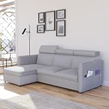 GREKPOL Sofa mit Schlaffunktion 160x220 - Hellgrau Sofa Cord - Ecksofa mit Schlaffunktion und Bettkasten - Schlafsofa mit Bettkasten