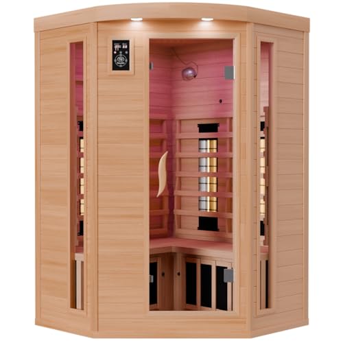 Dewello Infrarotkabine LAKEFIELD 3 120x120 DUAL-THERM für 1-2 Personen aus Hemlock Holz mit Vollspektrumstrahler