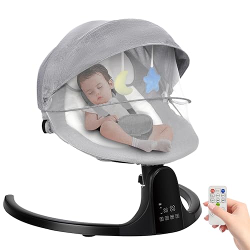 Image of Automatic Baby Swing for Newborn Infants with 5 Speeds 3 Seat Angles, Electric Infant Swing Newborn Swing for Baby Boy Girl, Portable Baby Rocker Swing, Baby Bouncer with 10 Lullabies, Remote Control