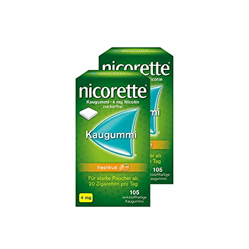 NICORETTE Kaugummi Doppelpack 4mg freshfruit Nikotinkaugummi zur Raucherentwöhnung Fruchtgeschmack 4mg Nikotin Rauchen aufhören