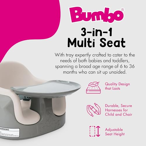 Image of Bumbo 3-in-1 Multi-Seat for 6 to 36 Months, Travel Baby Feeding & Play Floor Seat, All-in-One Portable Booster with Tray & Toddler High Chair, Breige /White Sand