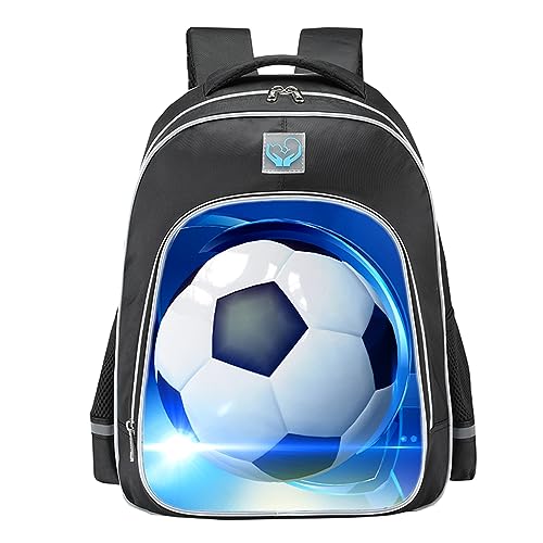Treer Zaino Scuola Elementare, 17L Zaino Scuola Elementare Bambino, Zainetto Bambina Motivo 3D, Zaino Scuola Media Multicolore, Zaino Scuola e Tempo Libero (Calcio tecnologico,28x16x38cm)