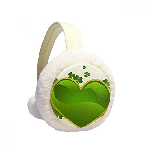 Clover Heart Ireland St.Patrick's Day Winter Ear Warmer Cable Knit Furry Fleece Earmuff Outdoor
