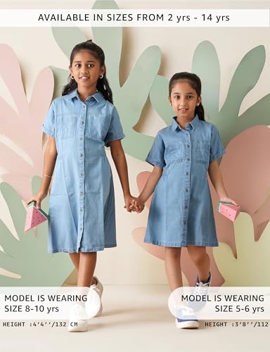 Image of Amazon Brand - Symbol Girl's Cotton Denim Shirt Knee-Length Casual Dress