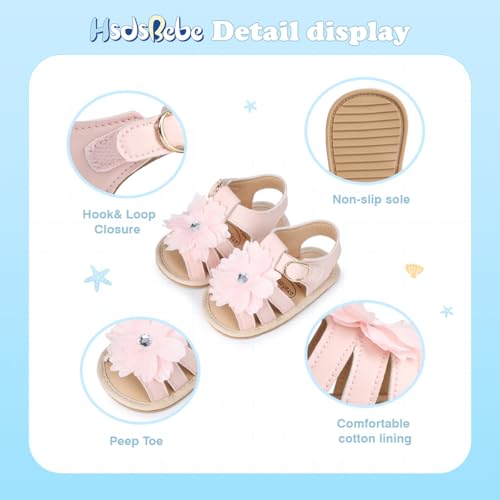 Image of HsdsBebe Baby Girls Sandals Bohemia Flower Bow Soft Sole Toddler First Walkers Beach Summer Shoes