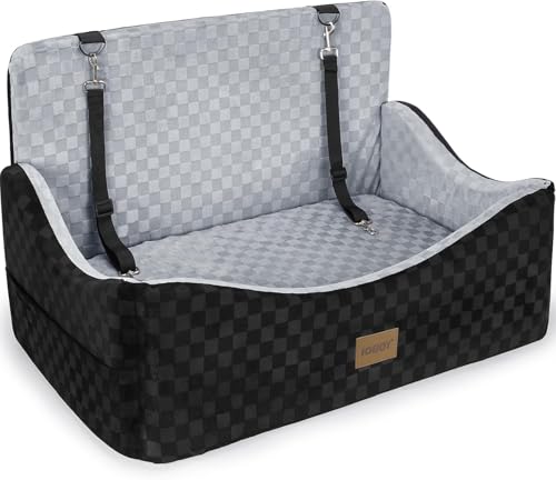 JOEJOY Seggiolino auto per cani media/grande, 2 guinzagli sicurezza, 2 cani piccoli, rimovibile e lavabile, con imbottitura in memory foam ispessita, per sedile posteriore, sedile anteriore
