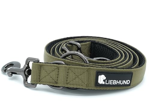 LIEBHUND ComfortLine mit Mesh Gewebe 2m, 2,5cm Hundeleine verstellbar in olivgrün für mittelgroße bis große Hunde - Premium Leine Führleine