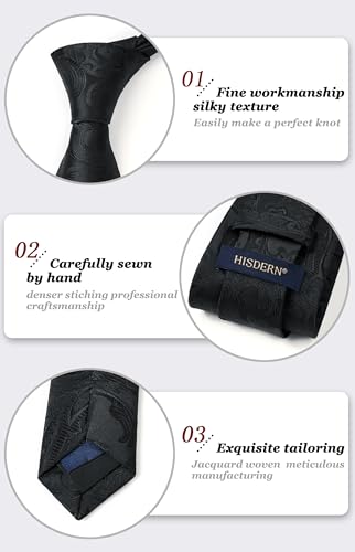 Image of HISDERN Ties for Men Paisley Floral Mens Ties and Pocket Square Cufflinks Set Classic Business Necktie Handkerchief