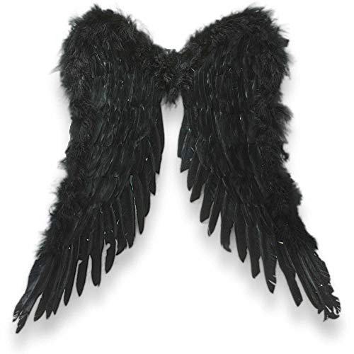 Schwarze Engelsflügel für Erwachsene Halloween Kostüm Accessoire große Flügel mit echten Federn Dunkler Engel / Gefallener Engel Party Karneval & Cosplay