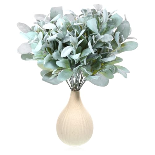 SHENLIU 20 Pcs Artificial Lambs Ear Greenery Stems 14 Faux Flocked Sage Leaves Plants for Weddings Bouquets Picks Rustic Wedding Centerpiece for Home Farmhouse DIY Wreath Floral Arrangement