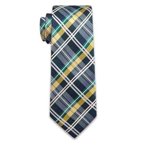 Image of YourTies Striped Plaid Ties for Men Silk Formal Necktie Set | 3.15 inch(8cm) Woven Jacquard Mens Ties with Necktie Pocket Square Cufflink Tie Clip Lapel Pin for Wedding Business Party