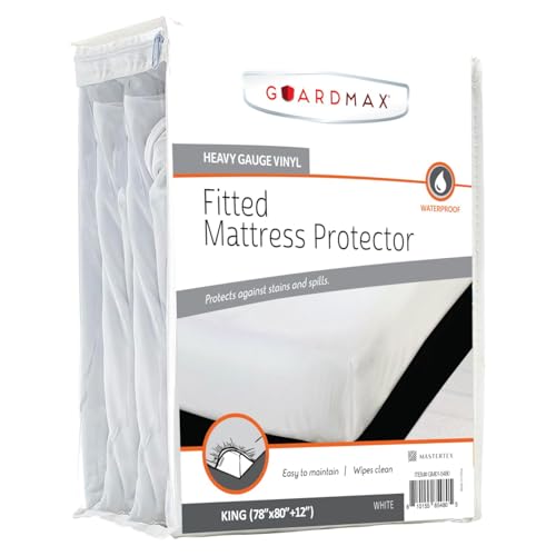 Image of Guardmax Heavy Gauge Vinyl King Size Mattress Protector - Waterproof & Dust Proof Mattress Cover with Stretchable Pockets - Soft, Comfortable, & Noiseless Waterproof Fitted Sheet.(78 x 80 x 12)