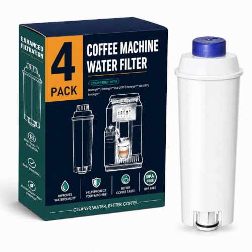 Image of 4-Pack Coffee Machine Water Filter Replacement Compatible with DeLonghi DLSC002, for Magnifica Evo, Dinamica Plus, Eletta Explore, ECAM, ETAM, ESAM Series Espresso Machines