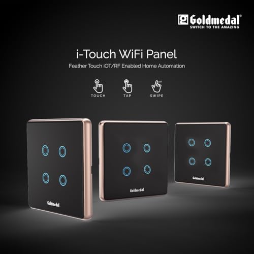 Image of Goldmedal 2 Module I-Touch 1 Way Wi-Fi 4 Switch With Glass Plate - Titanium Grey | Pack Of 1 | Suitable For 2 Module Junction Box | No Additional Cover Plate Required, 240 Volts