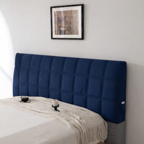 Image of HOMETHREADS Velvet Padded Headboard Cover with Foam - Soft, Wrinkle-Resistant Bed Back Protector, Suitable for Wooden, Leather & Upholstered | Fits 6 ft Headboards only (68x180 cm) (Navy)