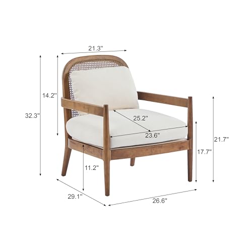 Sillón moderno de madera beige con respaldo de ratán miniatura 2