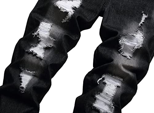 Image of Men's Ripped Slim Fit Jeans Straight Leg Denim Pants