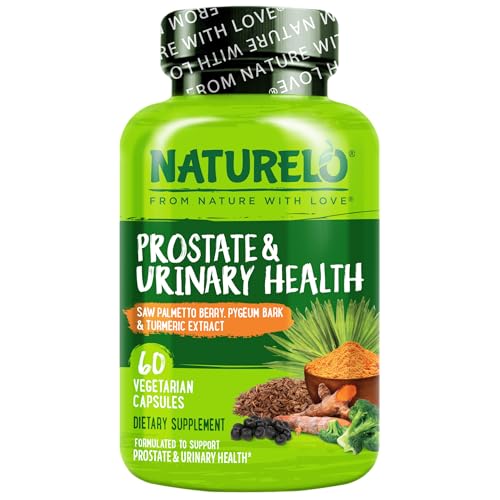 NATURELO Prostate & Urinary Health Supplement - Comprehensive Formula with Saw Palmetto Pygeum Tumeric Plant Sterols Broccoli and Lycopene - 60 Vegetarian Capsules