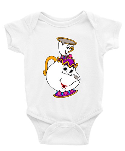 Mrs. Potts and Chip Beauty and The Beast Short Sleeve Unisex Onesie (0-3) White