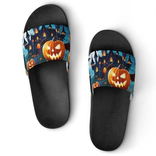 Halloween Pumpkin Funny House Sandals Non Slip Shower Slippers Quick Drying Bathroom Shoes for Women Men