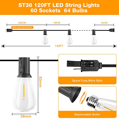 120FT-Vintage-Edison-Bulb-LED-String-Lights-Waterproof-Shatterproof-Patio-Lights-for-Backyards-Patios-Bistros-Dimmable-Connectable 120FT Vintage Edison Bulb LED String Lights Waterproof Shatterproof Patio Lights for Backyards Patios Bistros Dimmable Connectable
