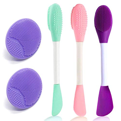 Dienalls Mask Applicator Brush Silicone, Brush for Removing Face Mask/Cream/Liquid/Gel/Mud, Double-Ended Facial Cleansing Brush to Remove Dead Skin, 5pcs (3 Face Spatula + 2 Face Scrubber)