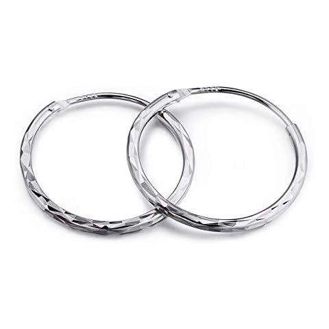 Halo's London (c) 9ct White Gold Diamond Cut 12mm - 20mm Hoop Sleeper Hoops/Sleepers/Earrings (20mm) Cover