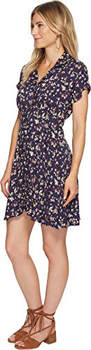 Angie Women's Printed Crochet Back Button Front Short Sleeve Dress, Blue, Large #TOP1
