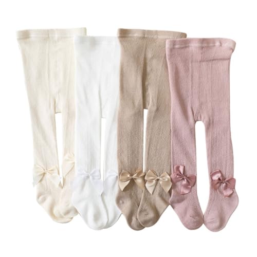 Catálogo para Comprar On-line Medias para Bebé los mejores 10. 47 Elaowoho - Mallas para bebé y niña, mallas de punto de cable con lazo sin costuras, mallas de malla para bebé, medias de algodón, Paquete de 4 lazos rosados...