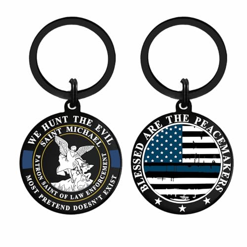Viayen Saint of Law Enforcement Challenge Gifts for Officers, St. Michael Police Christmas The Thin Blue Line Keychain