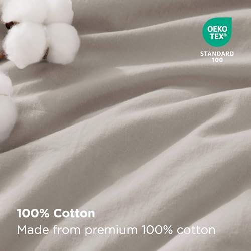 Bedsure 100% Stone Washed Cotton Duvet Cover Queen Size - Stone Color Minimalist Cotton Duvet Cover Linen Like for All Seasons - GentleSoft™ Plain Simple Bedding (Queen, 90"x90")