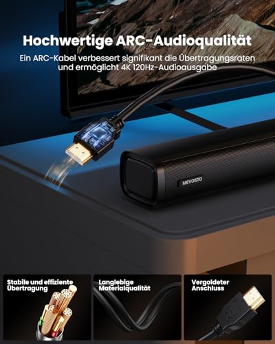 MEVOSTO Soundbar für TV Geräte mit Subwoofer, 2.1CH TV-Soundbar mit 5,25" Tieftöner, 12L Surround-Sound für PC-Gaming, BT5.0/ARC/Opt/AUX, Bässe und Höhen einstellbar für Heimkino Soundsystem – Bild 8