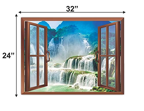 Image of CVANU Creative Window View Home D?cor, Beautiful View of Waterfall, Removable Faux Window wll Sticker /Wall Decals for Living Room Cv 46