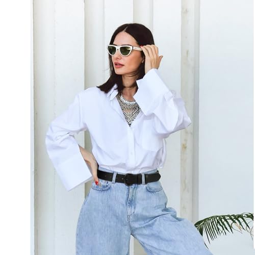 SANSTHS Women Leather Belt for Jeans Pants Dresses Black Ladies Waist Belt with Black Buckle3