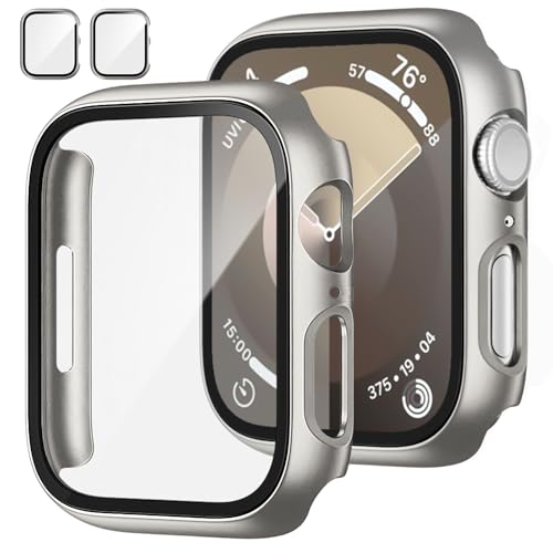 Image of 2 Pack Case with Tempered Glass Screen Protector for Apple Watch Series 3 /2 /1 38mm,JZK Slim Guard Bumper Full Coverage Hard PC Protective Cover HD Ultra-Thin Cover for iWatch 38mm,Titanium