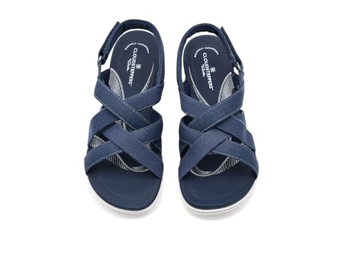 Clarks Cloudsteppers Women's BreezeRae Ana Wedge Sandal, Navy Canvas, 8.5 Medium US by Clarks - Used condition - Image 2